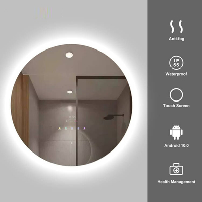 10.1'' Dokunmatik Akıllı Ayna, IP65 PCAP Yuvarlak Led Banyo Aynaları